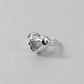 Anello a cuore in argento S925 con fascia testurizzata effetto lava e zircone chiaro - Aperto Regolabile / Stile Texture Lava a Cuore (JZE035)