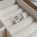 Minimalist 925 sterling silver double layer wave ring with polished finish in jewelry box - Adjustable Open / Silver Double Layer Square Style (JZB002)