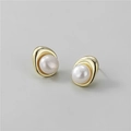 Elegant S925 silver irregular golden stud earrings with white pearl inlay - 925 Silver / Gold