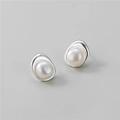 Minimalist S925 silver irregular geometric pearl stud earrings with a white pearl inlay - 925 Silver / Silver