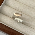 Minimalist S925 sterling silver geometric open ring with interlocking rectangular bars - Adjustable Open / Silver Minimalist Double Rectangular Style (JZC037)