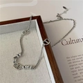 S925 Sterling Silber Halskette mit Schweinenasen-Design und Metallperlen im Vintage-Stil - 925er Silber / Distressed-Stil