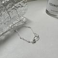 Minimalist S925 sterling silver Figaro chain necklace with a polished bead and teardrop pendant - 925 Silver / Silver (XLV111)