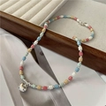 S925 silver necklace with multicolored stone beads and a silver heart pendant - 925 Silver / Necklace(18TL35)