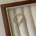 Handcrafted S925 sterling silver nugget elastic ring displayed in a beige velvet jewelry box - One Size / Silver (Without Pearl)