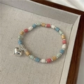 Colorful macaron beaded bracelet with a polished silver heart pendant for women - 925 Silver / Bracelet(10SL35)