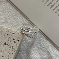 Polished S925 sterling silver multilayer woven open ring on a natural stone base - Adjustable Open / Woven Winding Style (JZB069)