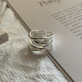 S925 sterling silver multi-layer woven ring with minimalist architectural design on a stone - Adjustable Open / Multi-layer Crisscross Silver Style (JZB034)
