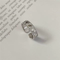 S925 sterling silver heart ring with frosted texture and polished hearts on grey background - Adjustable Open / Heart Embossed Frosted Style (JZE026)