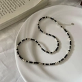 S925 sterling silver necklace with black spinel beads and heart tag on white silk - 925 Silver / 18TL42 (Necklace)
