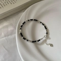 Elegant S925 sterling silver bracelet with faceted black spinel beads and heart charm - 925 Silver / 10SL42 (Bracelet)