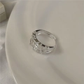 Minimalist S925 sterling silver chain link open ring with wide hollow braided design - Adjustable Open / JZF020 (Silver) / Silver