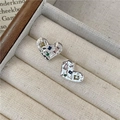 Orecchini a cuore in argento S925 con finitura martellata e gemme colorate incastonate - Orecchini Martellati Cuore (EHL030) / Argento 925