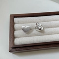 S925 sterling silver heart earrings with one brushed and one polished finish - Matte Heart Ear Buckle (Large) / 925 Silver