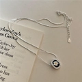 S925 sterling silver necklace featuring a square black pendant with white daisy detail - 9TL15 Daisy Necklace / 925 Silver