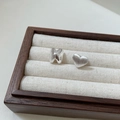S925 sterling silver heart and letter H earrings with elegant brushed matte finish - Matte Heart and H-Shape Stud Earrings (Small) / 925 Silver