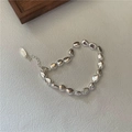 Pulsera de plata de ley S925 con cuentas irregulares pulidas y cierre de mosquetón - Pulsera SLS009 / Plata 925
