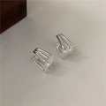 Minimalist S925 sterling silver triple-layer geometric square hoop earrings for women - 925 Silver / Silver
