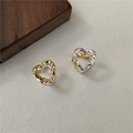S925 Sterling Silber Herz-Ohrringe mit zweifarbigem Gold-Silber-Struktur-Finish - 925er Silber / Strukturierter Kontraststil (EHY013)