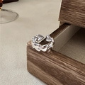 Gepolijste S925 sterling zilveren verstelbare ring met minimalistische hartpatronen - Verstelbaar Open / Hartenketting Stijl (JZE004)