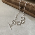 S925 sterling silver geometric pendant necklace with OT toggle clasp and silver chains - 925 Silver / Silver (XLU025)