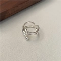 Anillo abierto minimalista de doble capa en plata de ley S925 con perla blanca - Abierto Ajustable / Plateado