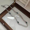 Vintage S925 zilveren ketting met smaragdgroene zirkoonstenen op een juwelendoosje - Rechthoekige Groene Zirkonia Cubaanse Schakelketting (XLS072) / 925 zilver