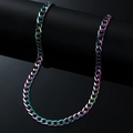 Rainbow iridescent stainless steel Cuban link necklace for men and women on black display - Necklace
