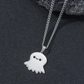 Cartoon ghost pendant necklace in silver stainless steel with minimalist hollow smile face - Ghost