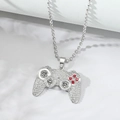 Modische Halskette mit Gaming-Controller-Anhänger, funkelnden Strasssteinen und Kugelkette - Silber