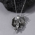 Gothic angel wing pendant necklace in vintage silver finish with detailed wing textures - Silver