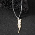 Herren-Halskette mit Blitz-Anhänger in Goldoptik und silberner Box-Kette im Hip-Hop-Stil - Stahlfarbe