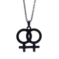 Detail of matte black double female symbol pendant with interlocking stainless steel rings - Black (O-Chain)