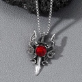 Collana spada drago gotica con rubino rosso e ciondolo ala in argento vintage - Rosso