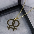 Golden stainless steel double female symbol necklace for women with hollow lesbian pendant - Gold (O-Chain)