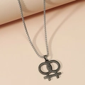 Detail of creative double Venus symbol pendant in black metal on a silver chain - Black (Box Chain)