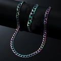 Regenboogkleurige roestvrijstalen Cubaanse schakelketting en armband set voor uniseks - Veelkleurige Ketting en Armband Set