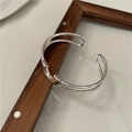 Minimalist silver S925 geometric open bangle with a modern double-layered hollow structure - Double Line Geometric Bracelet (SZP011) / 925 Silver