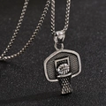 Vintage silver hip hop necklace with 3D basketball hoop pendant and Venetian chain - Antique Silver