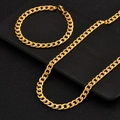 Gepolijste gouden Cubaanse schakelketting sieradenset met ketting en armband voor heren - Gouden Ketting Armband Set