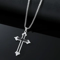 Collana a croce in acciaio inox argento con smalto nero e catena veneziana - Catena Veneziana (Croce Nera) / Nero