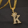 Pendentif lettre K couronne hip hop avec strass sur chaîne cubaine dorée - Style K