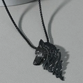 Vintage black wolf head pendant necklace with tribal flame details and box chain for men - Black