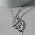 Vintage wolf head pendant necklace in silver stainless steel with flame totem for men - Steel