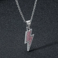 Pendentif éclair hip-hop avec strass roses et blancs sur une chaîne de type corde argentée - Style de Chaîne de Corde en Strass Rose / Rose