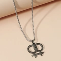 Stainless steel necklace with black interlocking double Venus female symbol pendant - Black (Box Chain)