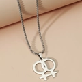 Collana in acciaio inossidabile con pendente a doppio simbolo femminile intrecciato - Bianco K/Argento