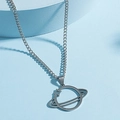 Collana con ciondolo a forma di pianeta Saturno in acciaio inossidabile argento su base blu - Color Acciaio