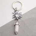 Porte-clés soleil et lune avec pendentif en pierre de marbre blanc et anneau argenté boho - Soleil