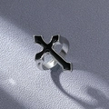 Vintage gothic cross ring in silver finish with black enamel detail, adjustable open band - Silver & Black
